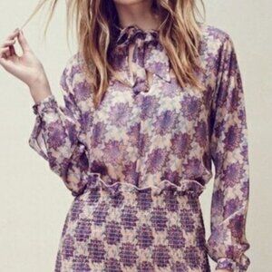 For Love And Lemons Purple and Cream Floral Blouse